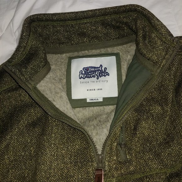 Weird Fish Sweatshirt Winter Warm Men's UK Size Small Green tweed Henley 1/2 Zip - Picture 4 of 6